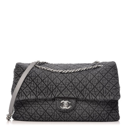 Chanel Denim Quilted Denimpression XXL Flap Grey Black 1 of 10