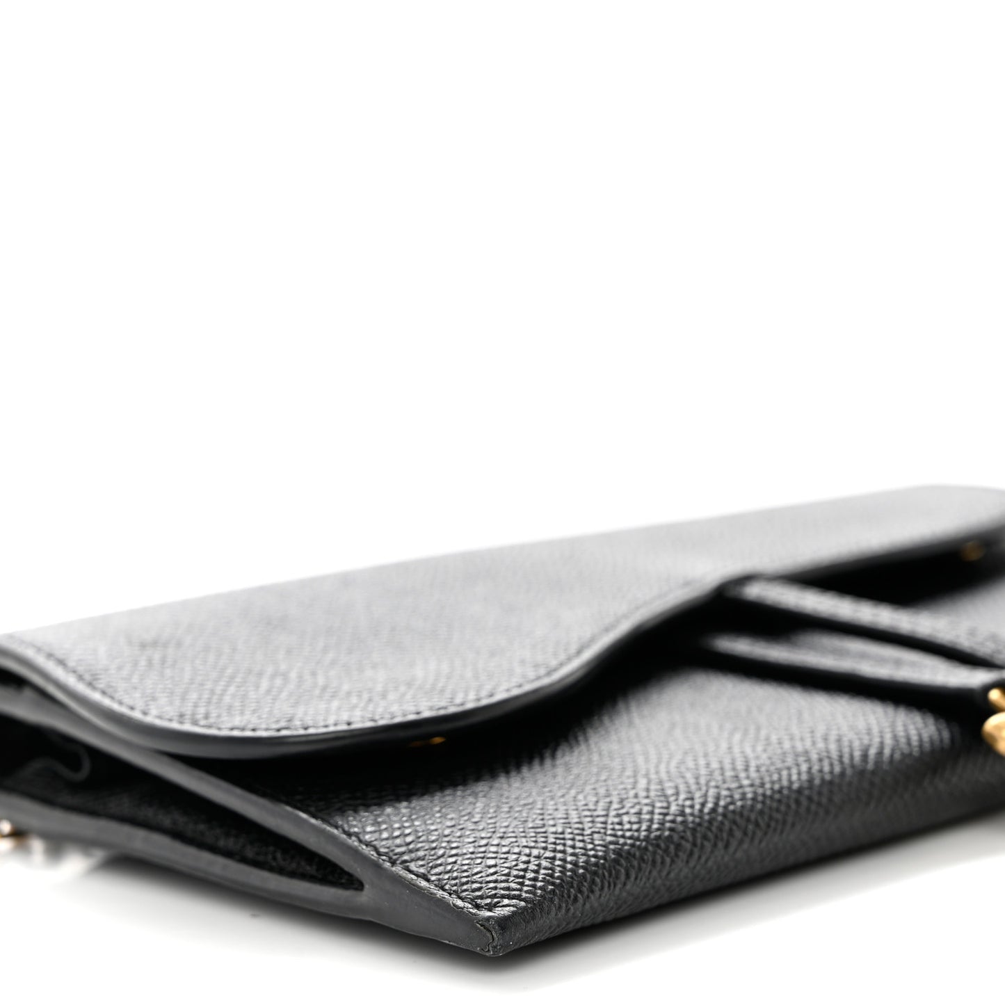 Grained Calfskin Saddle Chain Wallet Pouch Black
