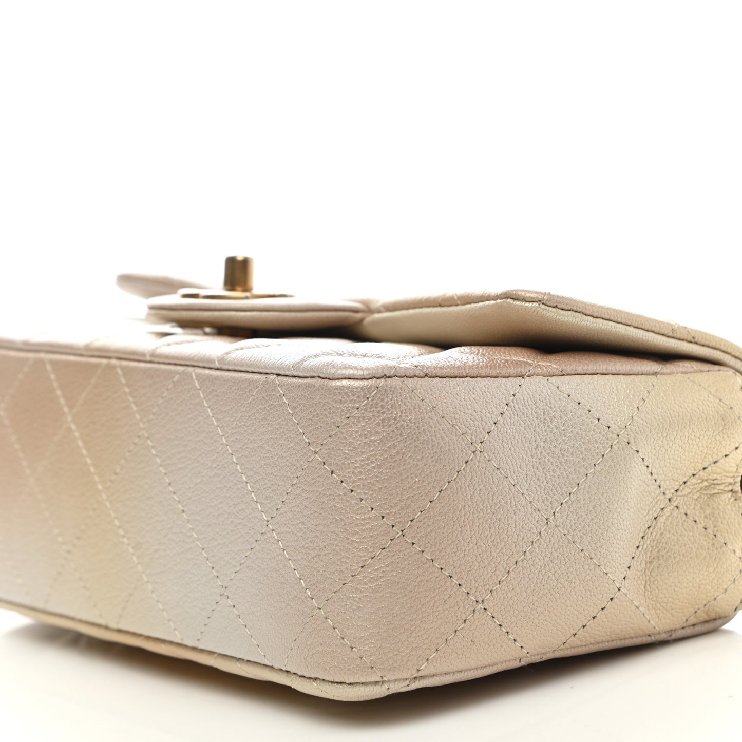 Metallic Goatskin Quilted Mini Rectangular Flap Gold