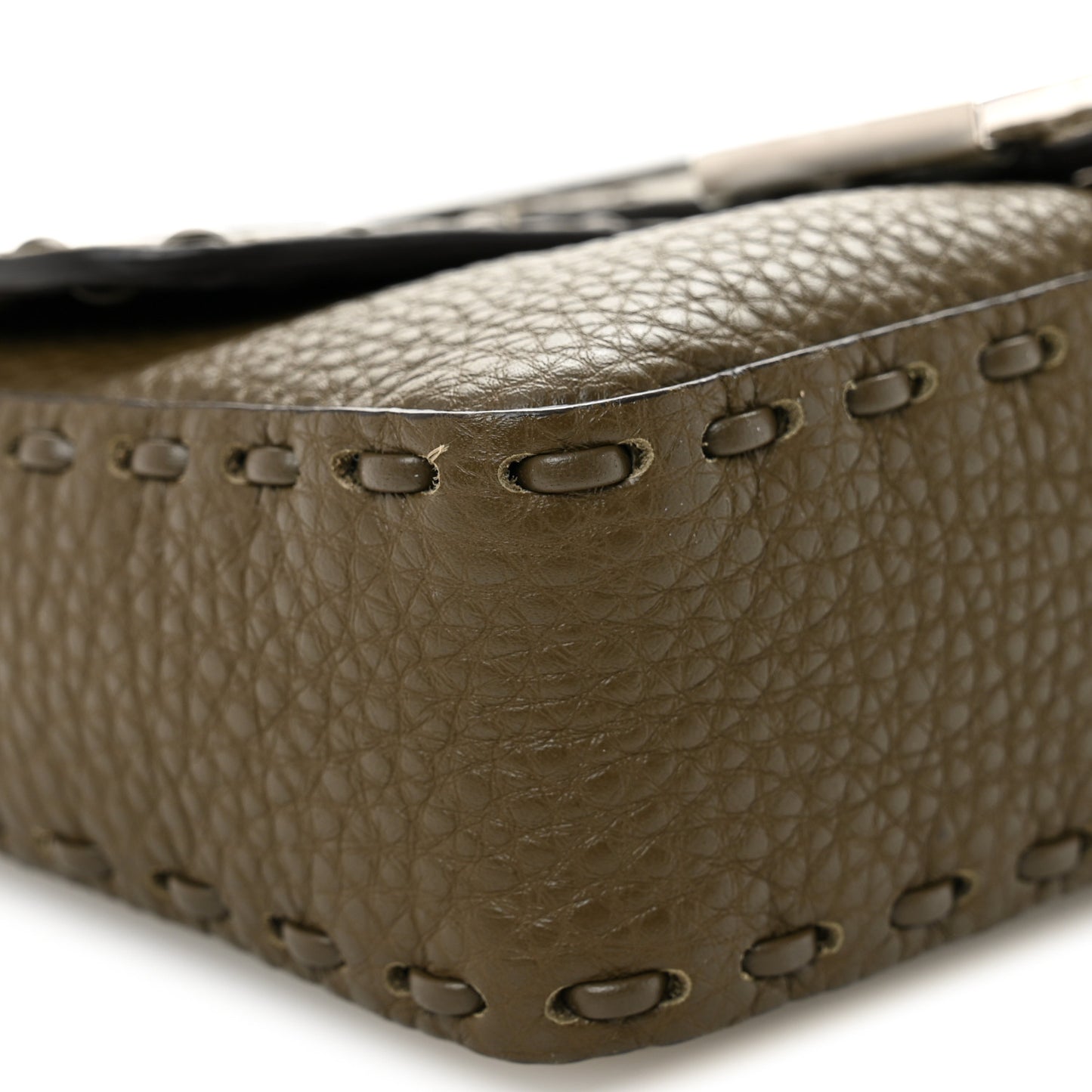 Cuoio Roma Sellerissima Nappa Sintetica Tape Stitch Mini Baguette Argento