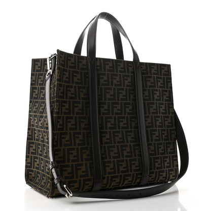 Fendi Recycled Fabric Jacquard Vitello Astro FF 1974 Shopping Tote Tobacco Moro Ebano 3 of 10