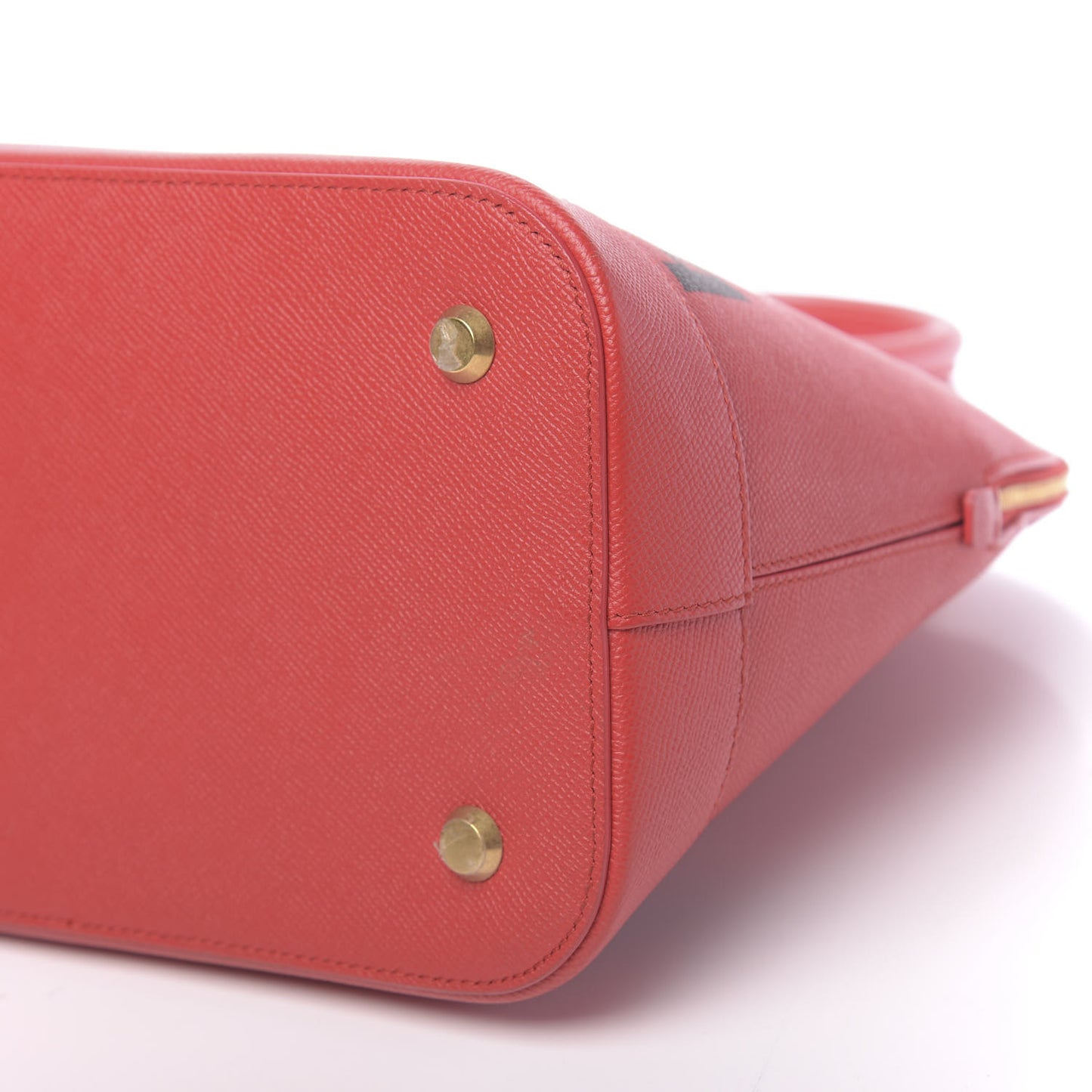 Signature Grained Calfskin Logo M Ville Top Handle Bag Rouge Coquelicot Black