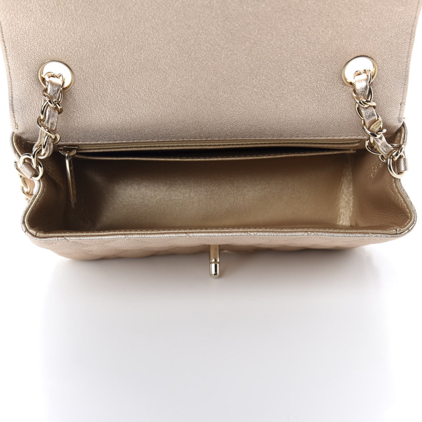 Metallic Lambskin Quilted Mini Rectangular Flap Gold