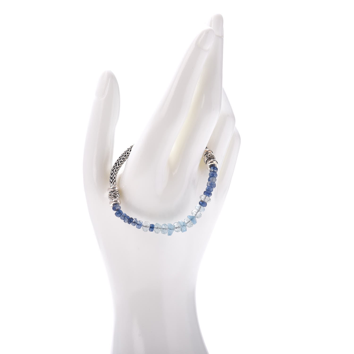 John Hardy Sterling Silver Aquamarine Kyanite Beaded Classic Chain Bracelet 2 of 4