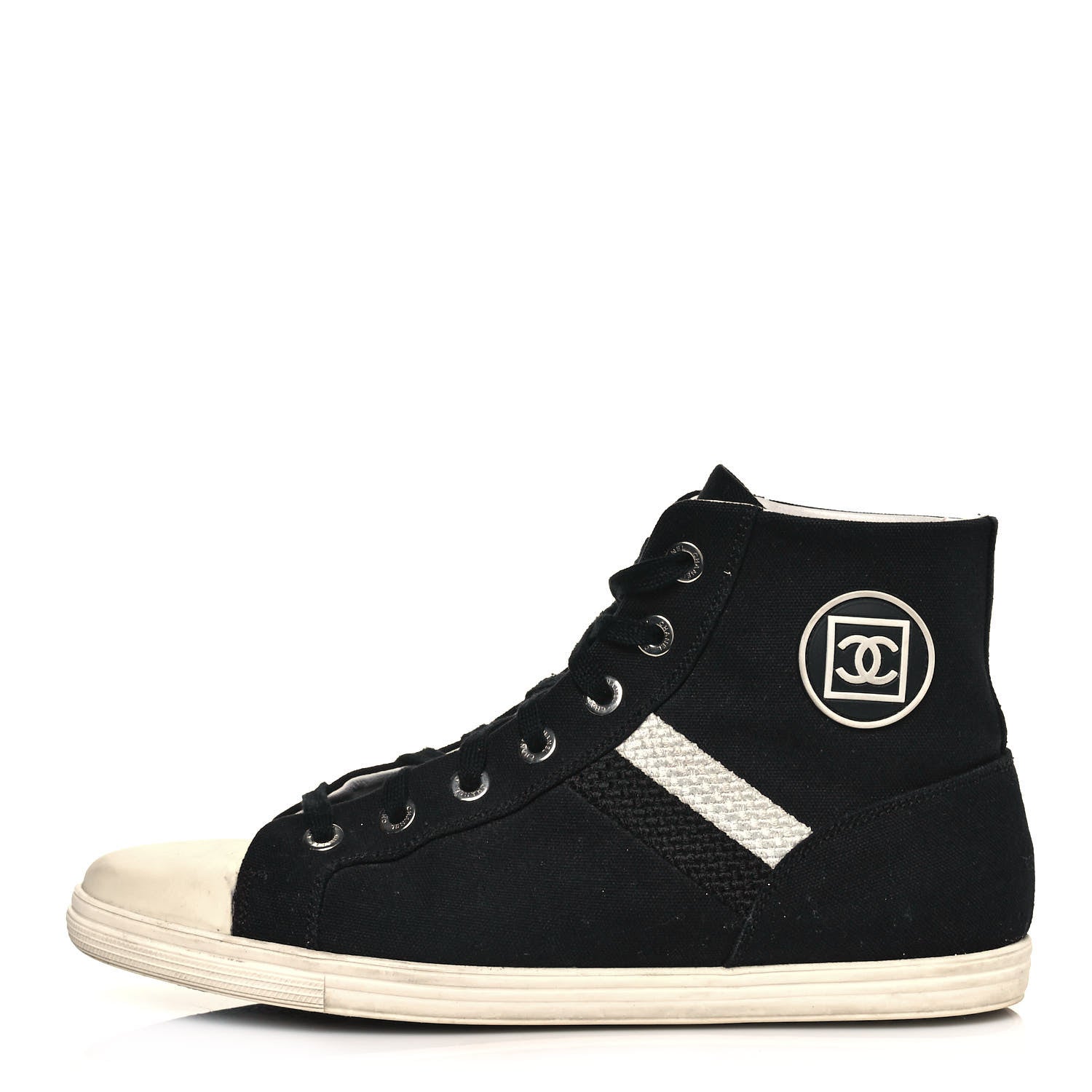 Chanel Canvas CC High Top Sneakers 41 Black White 1 of 7