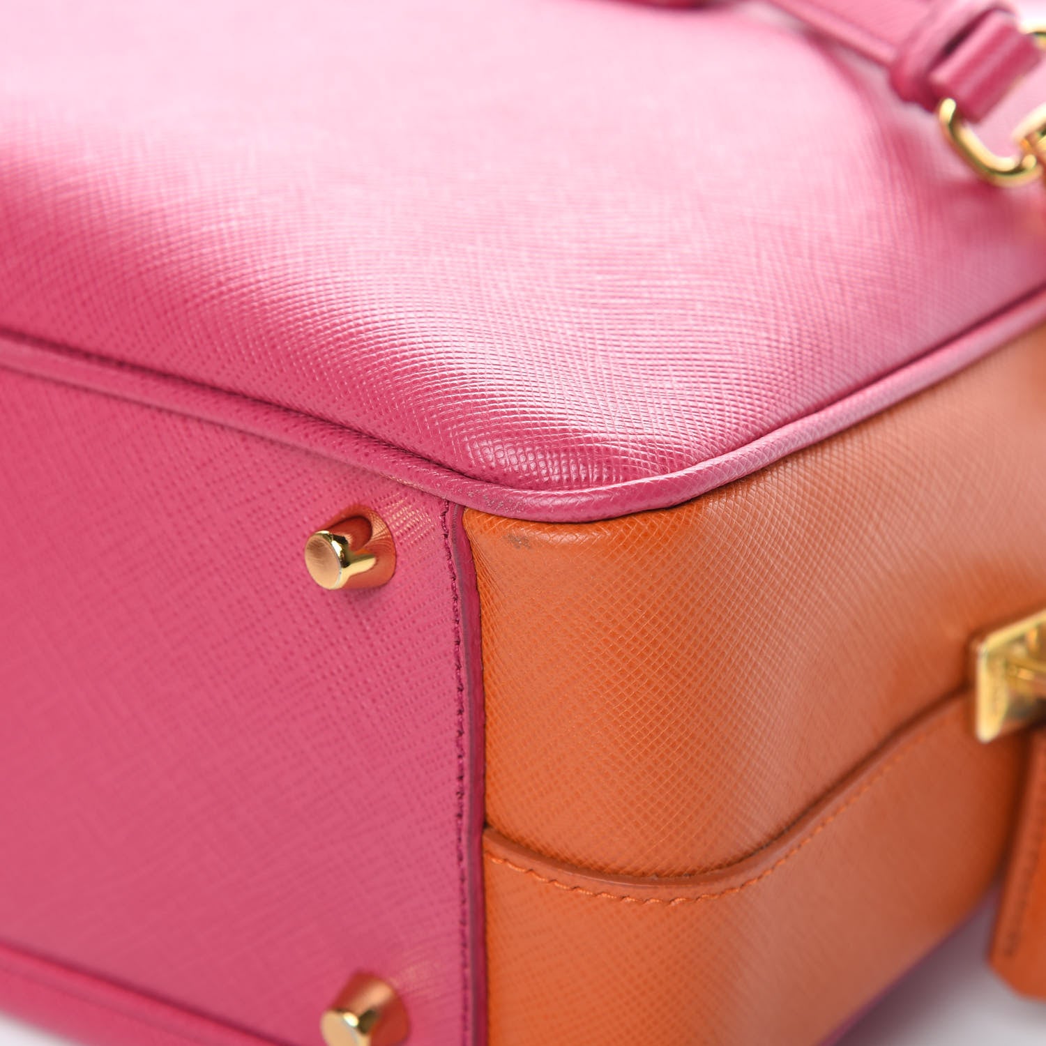 Prada Saffiano Lux Petite Bowler Fuchsia Papaya 12 of 15