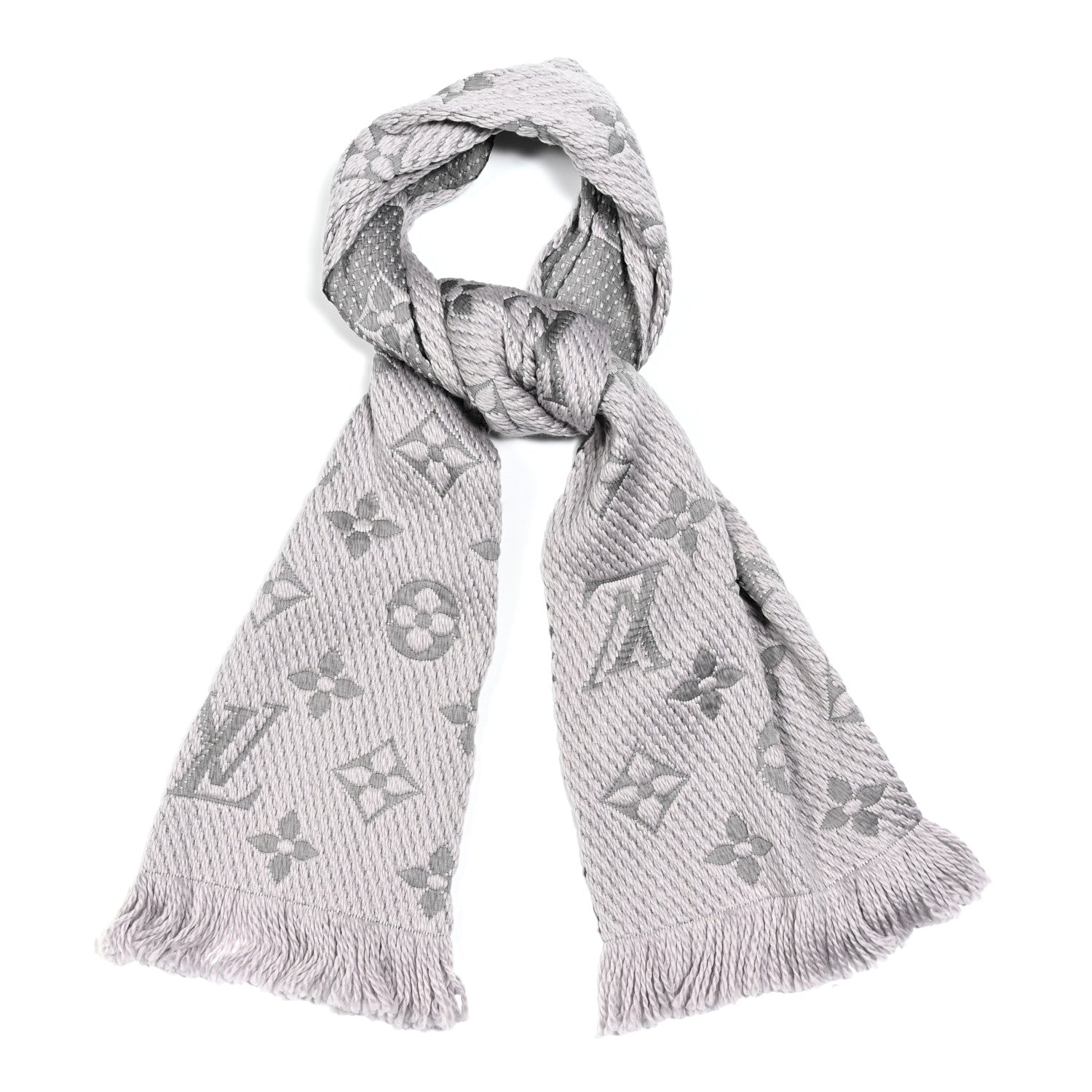 Louis Vuitton Wool Silk Logomania Scarf Pearl Grey 1 of 3