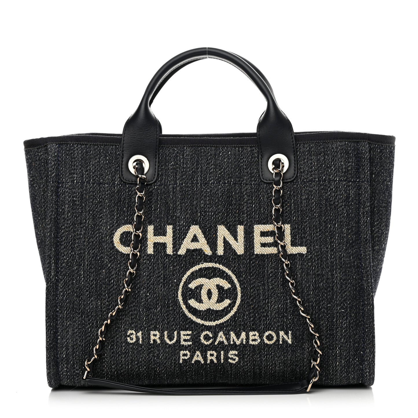 Denim Medium Deauville Tote Dark Blue White