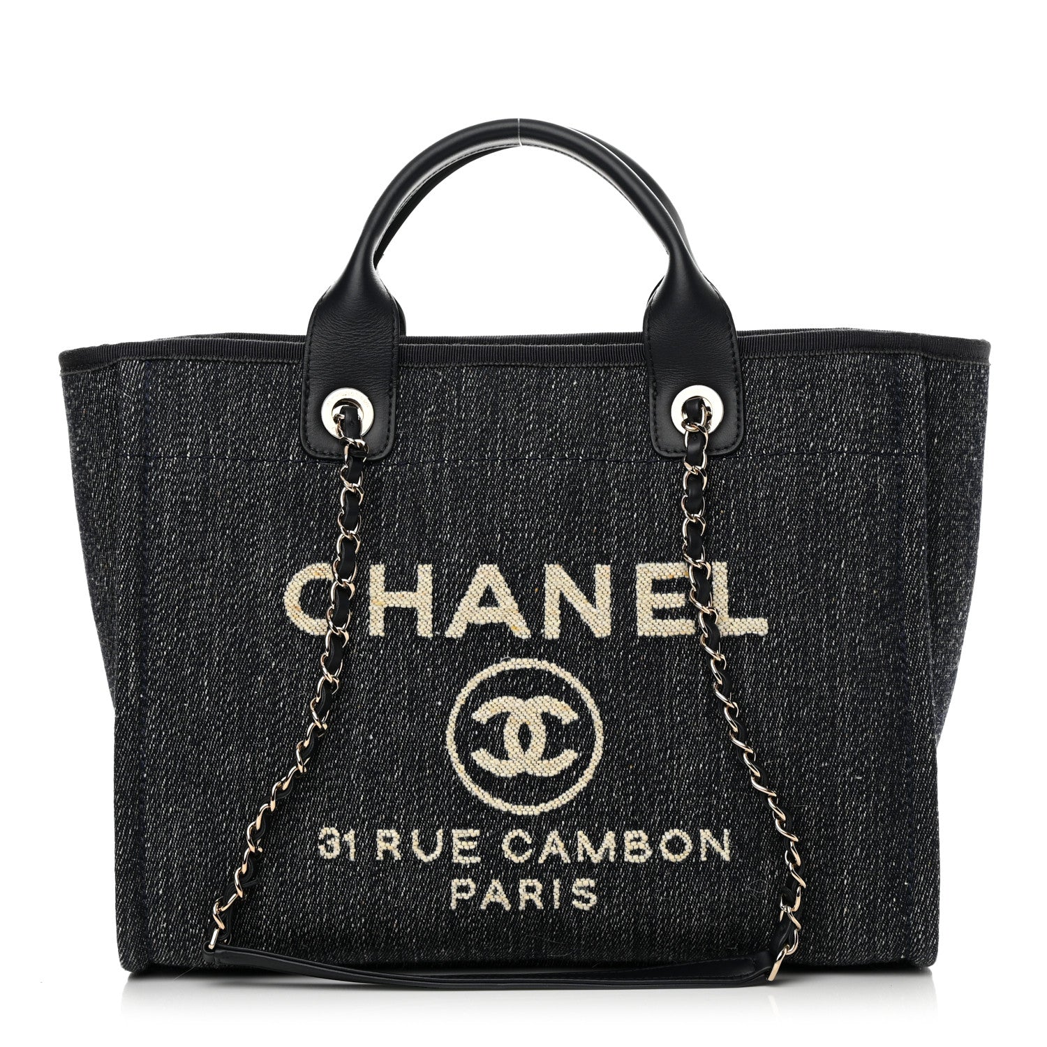 Chanel Denim Medium Deauville Tote Dark Blue White 3 of 13