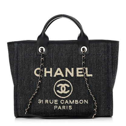 Chanel Denim Medium Deauville Tote Dark Blue White 3 of 13