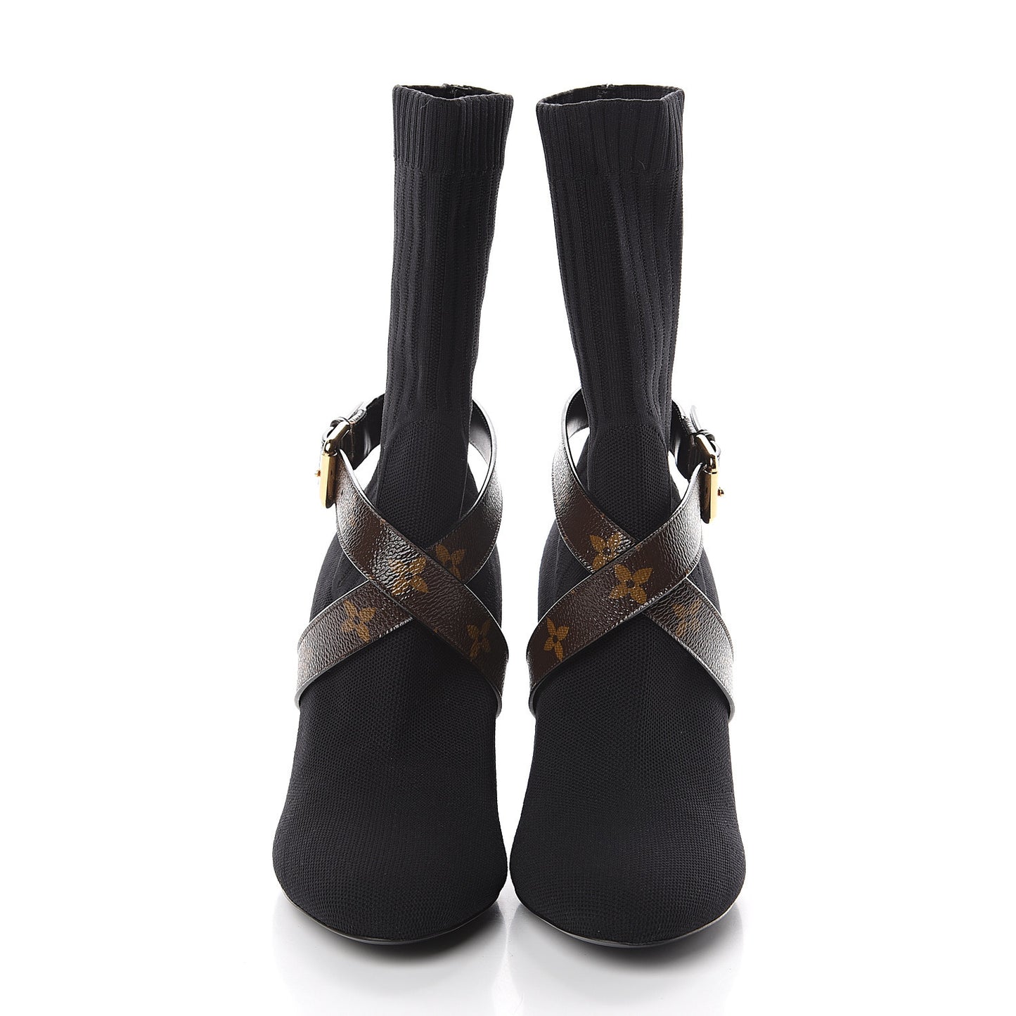 Monogram Stretch Fabric Silhouette Ankle Boots 38 Black