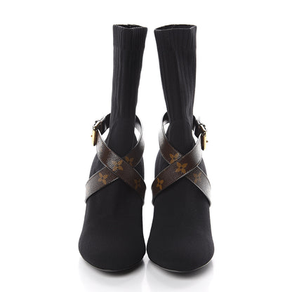 Louis Vuitton Monogram Stretch Fabric Silhouette Ankle Boots 38 Black 2 of 6