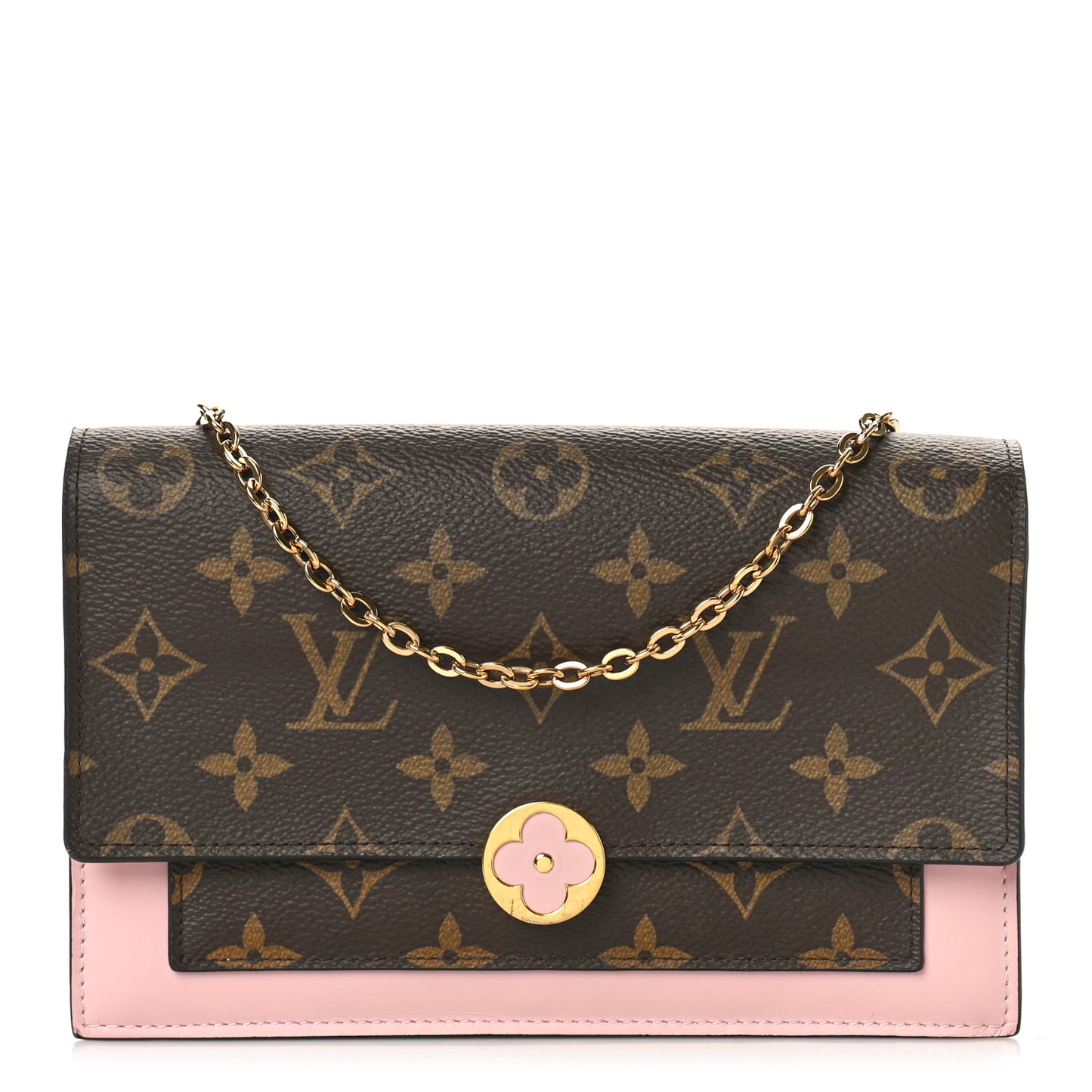 Monogram Flore Chain Wallet Rose Ballerine