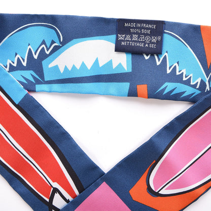 Hermes Silk Sea Surf and Fun Twilly Marine Rose Rouge 3 of 5