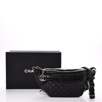 Chanel Crumpled Glazed Lambskin Quilted Waist Bag Fanny Pack Black 8 of 8