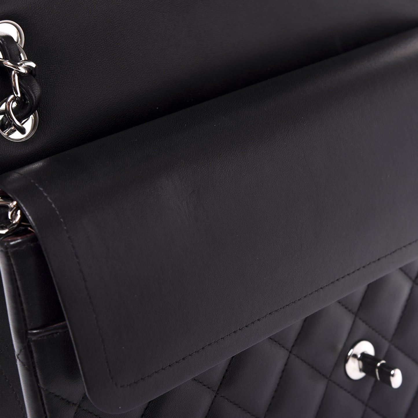 Lambskin Quilted Jumbo Double Flap Black