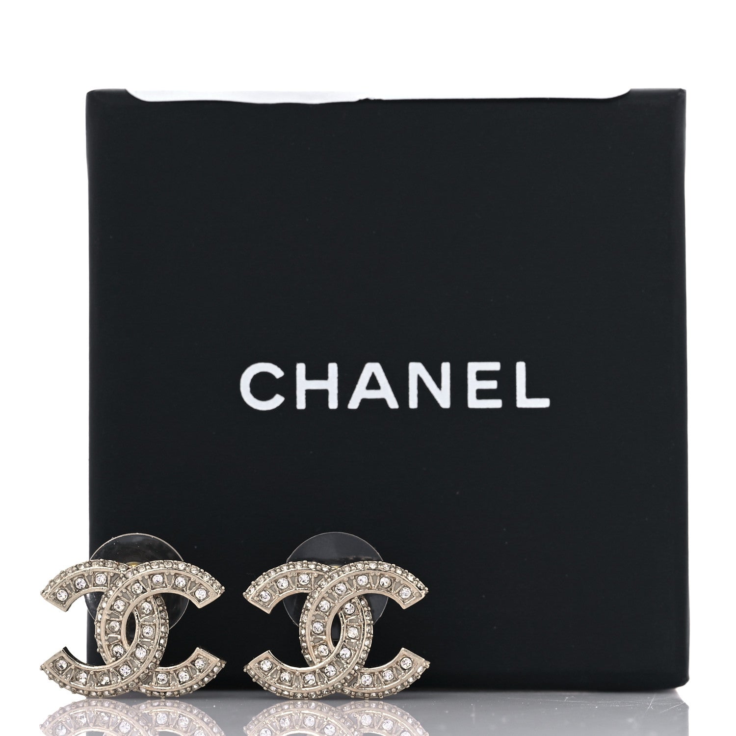 Chanel Crystal Timeless CC Earrings Light Gold 5 of 5