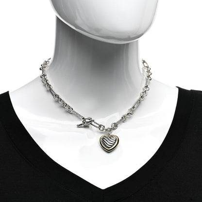 David Yurman Sterling Silver 18K Yellow Gold Cable Heart Figaro Necklace 2 of 4