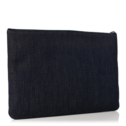 Chanel Denim Medium Deauville Pouch Clutch Blue Orange 3 of 11