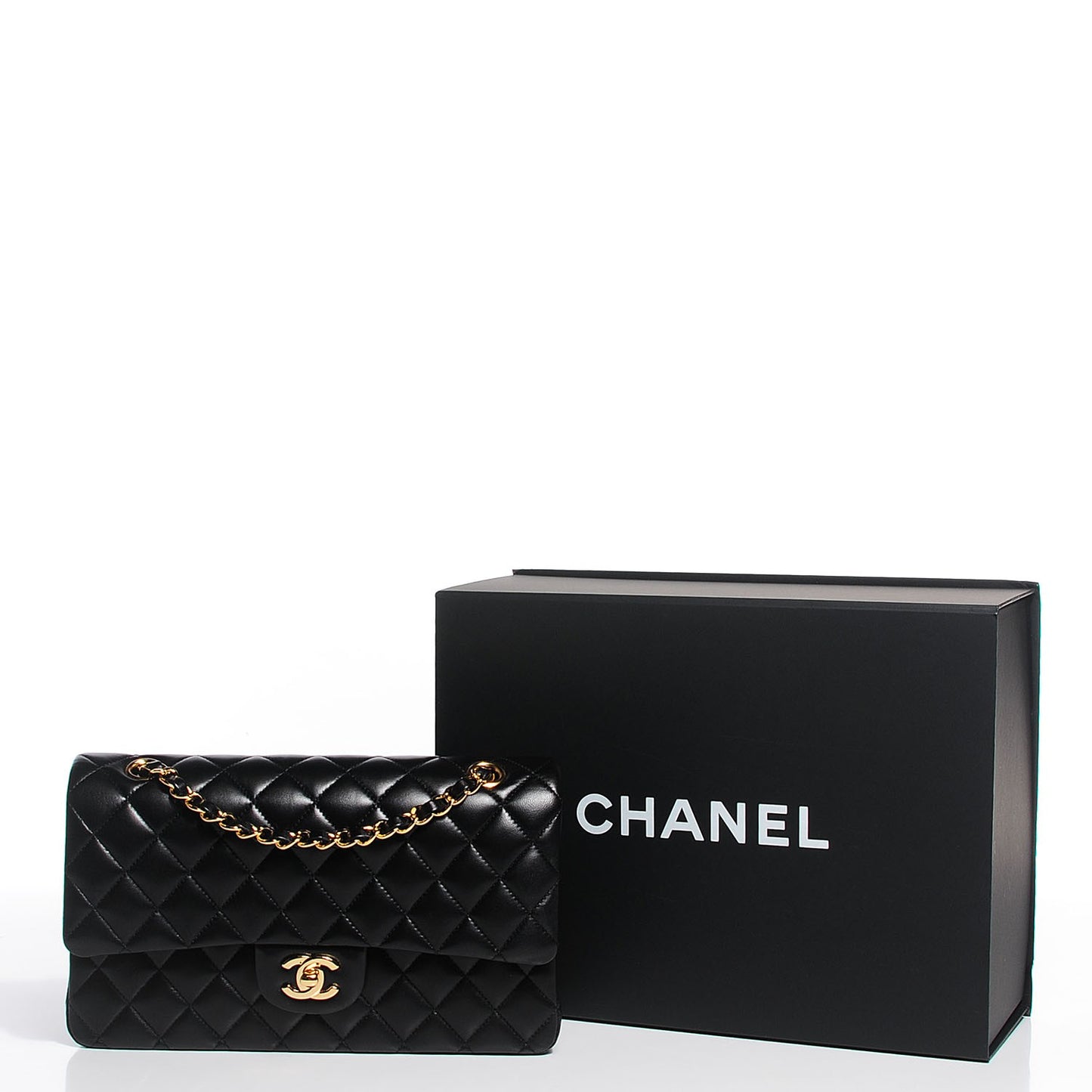 Lambskin Quilted Medium Double Flap Black