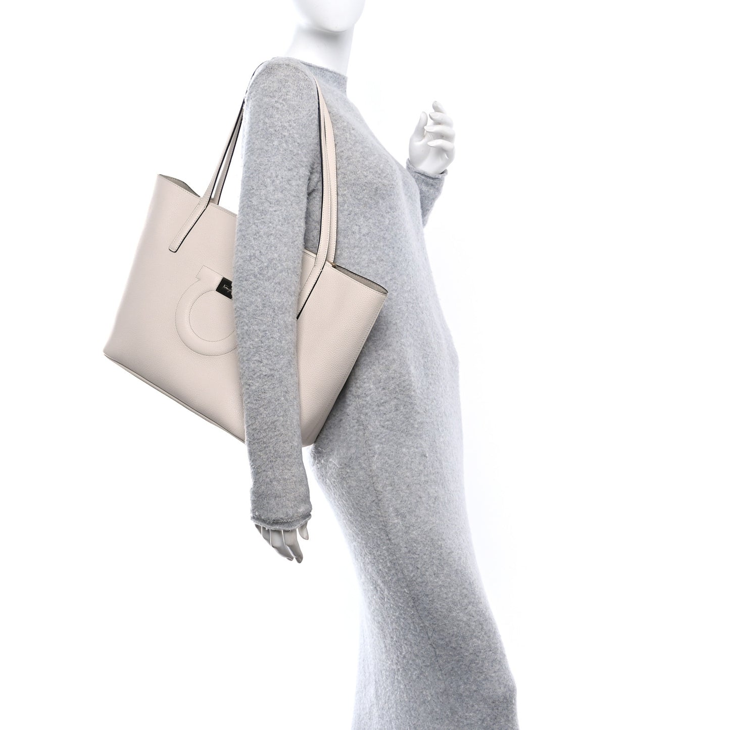 Grainy Calfskin Medium Gancini Tote Bone