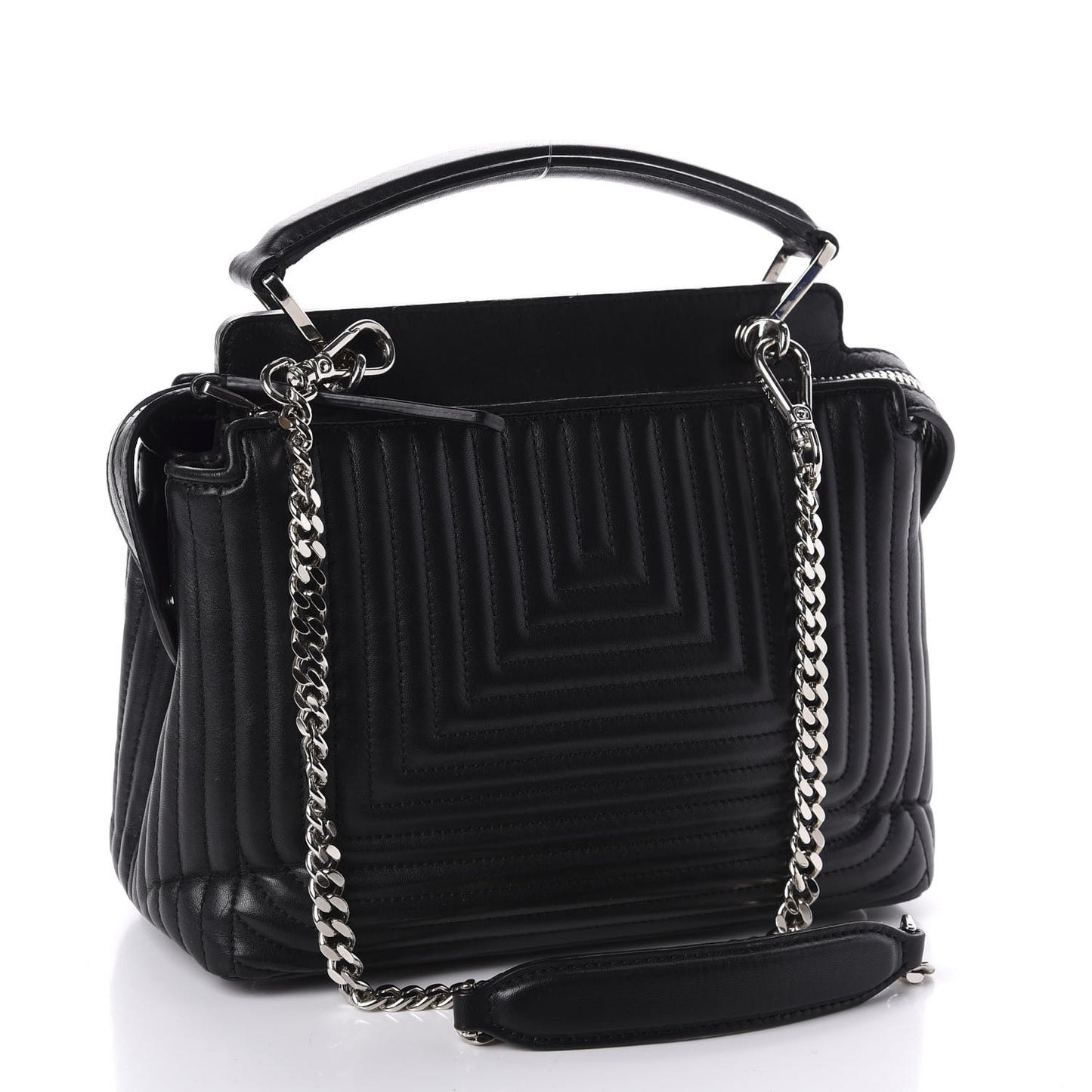 Shiny Nappa Trapuntata Small DotCom Click Top Handle Chain Satchel Black