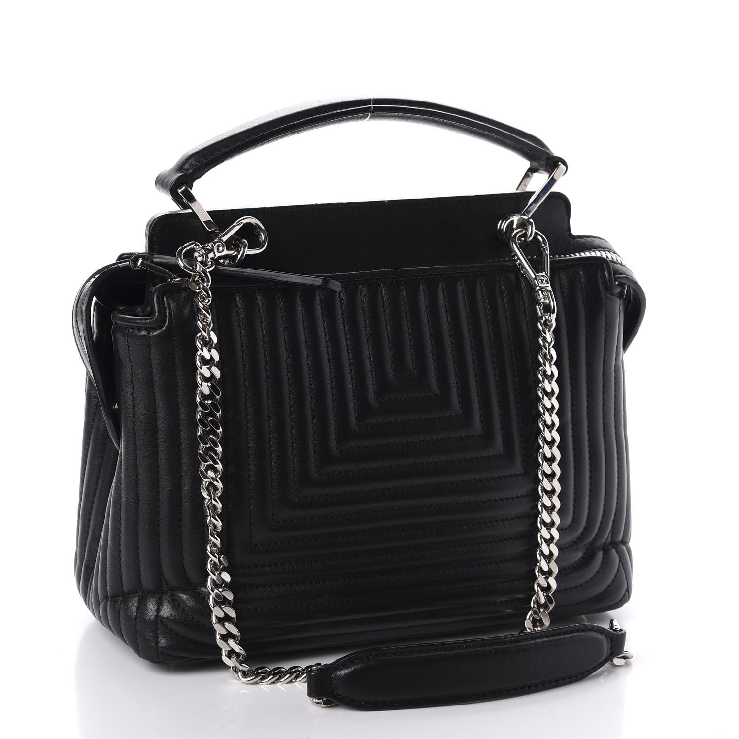 Fendi Shiny Nappa Trapuntata Small DotCom Click Top Handle Chain Satchel Black 3 of 11
