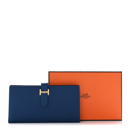 Hermes Grained Monsieur Bearn Gusset Wallet Bleu de Prusse 8 of 8