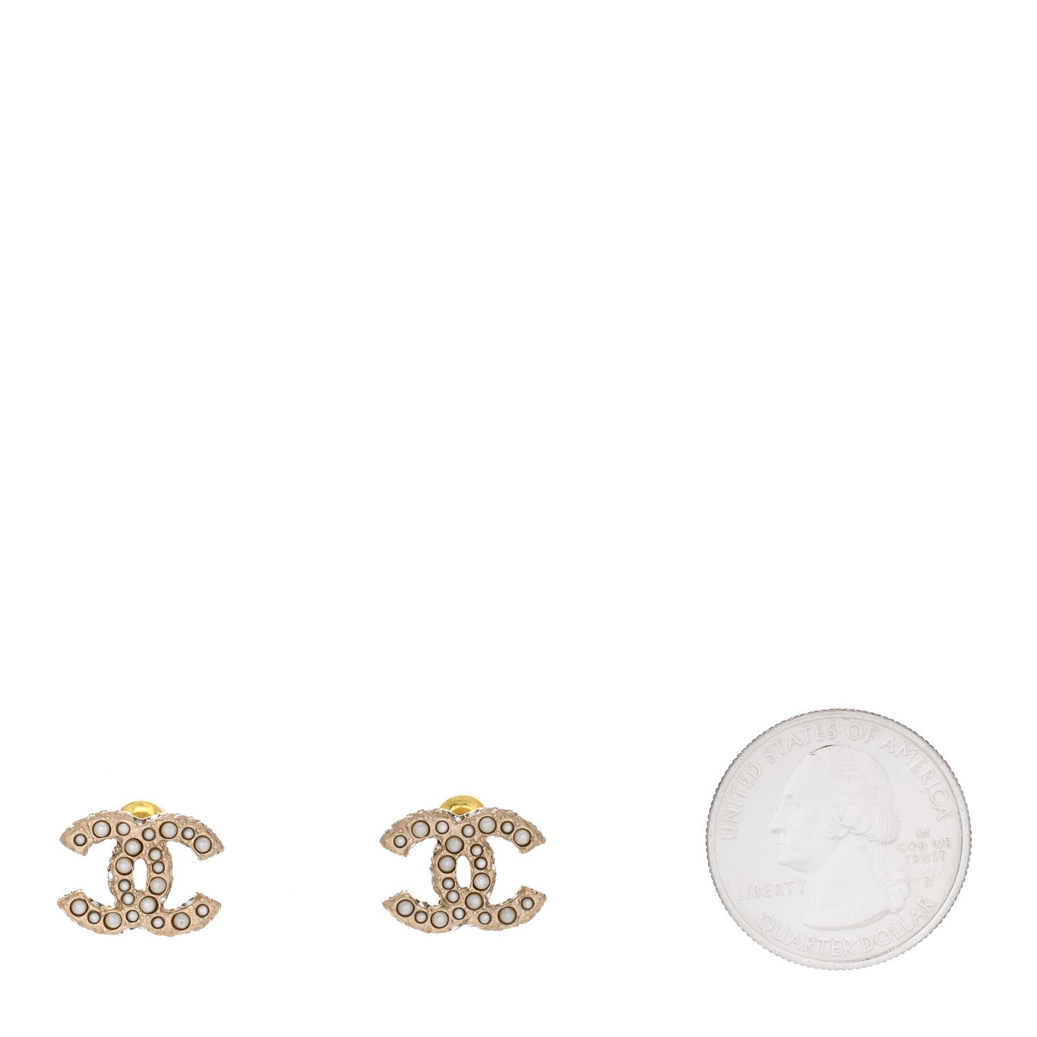 Chanel Metal Graduated Pearl Crystal CC Earrings Light Gold 2 of 5