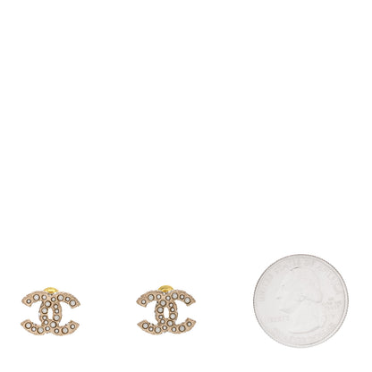 Chanel Metal Graduated Pearl Crystal CC Earrings Light Gold 2 of 5