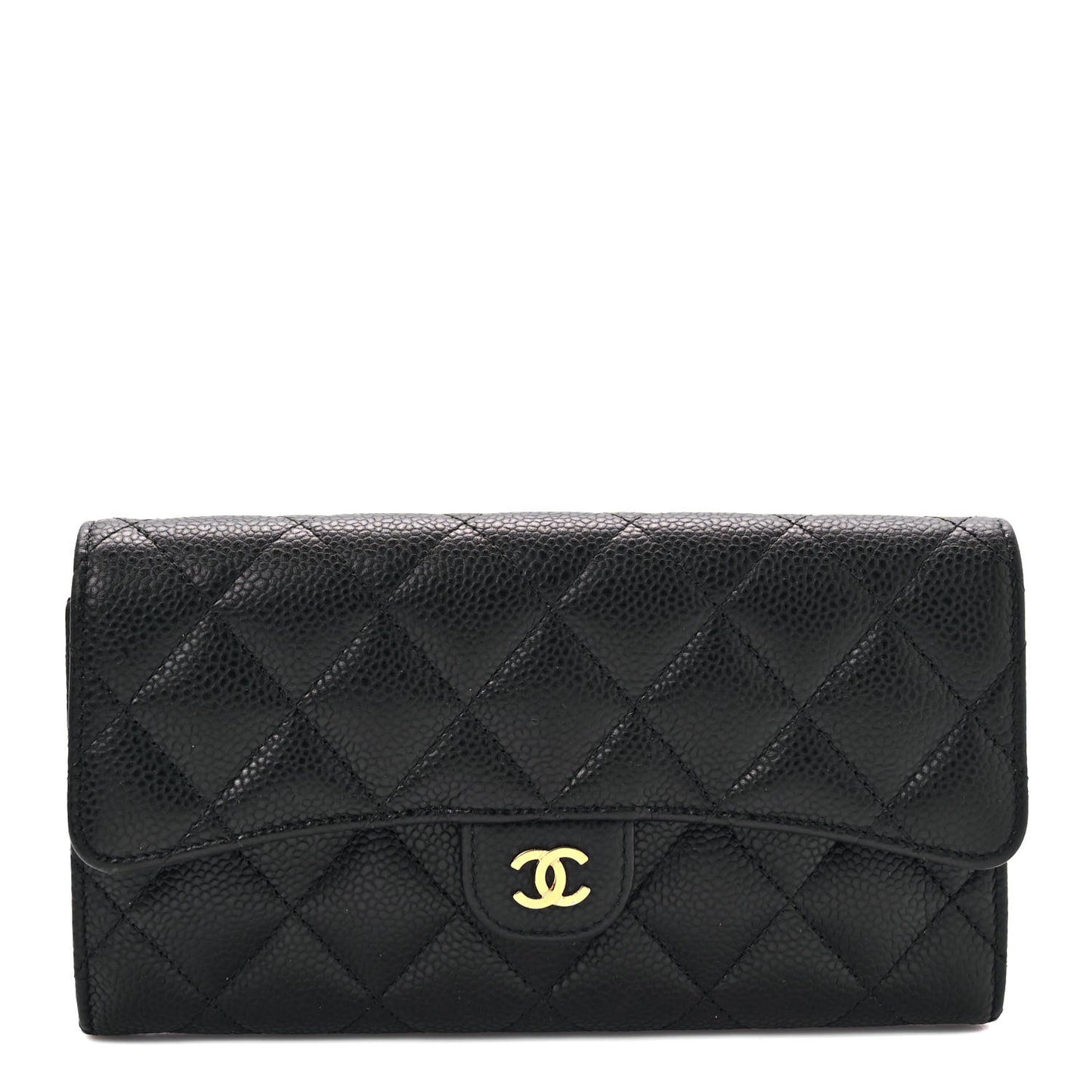 Caviar Quilted Large Gusset Flap Wallet Black