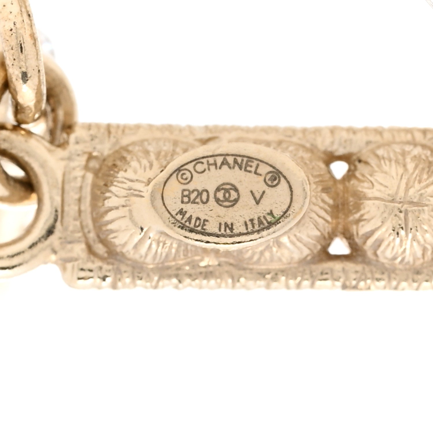 Chanel Crystal Cha-Nel Logo Drop Earrings Gold 3 of 5