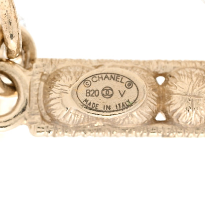 Chanel Crystal Cha-Nel Logo Drop Earrings Gold 3 of 5