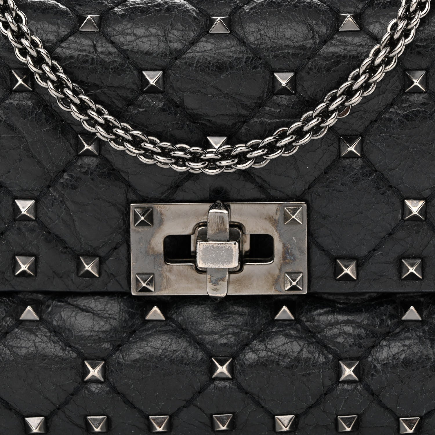 Valentino Garavani Craquele Nappa Small Rockstud Spike Shoulder Bag Black 7 of 11
