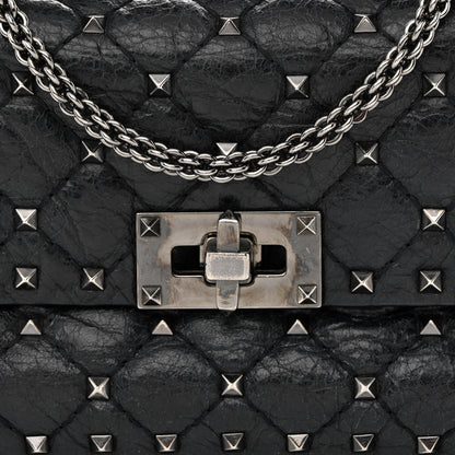 Valentino Garavani Craquele Nappa Small Rockstud Spike Shoulder Bag Black 7 of 11