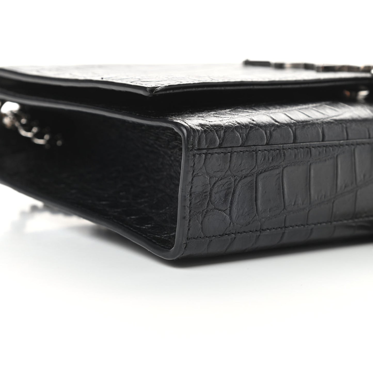 Calfskin Crocodile Embossed Medium Classic Monogram Kate Tassel Satchel Black