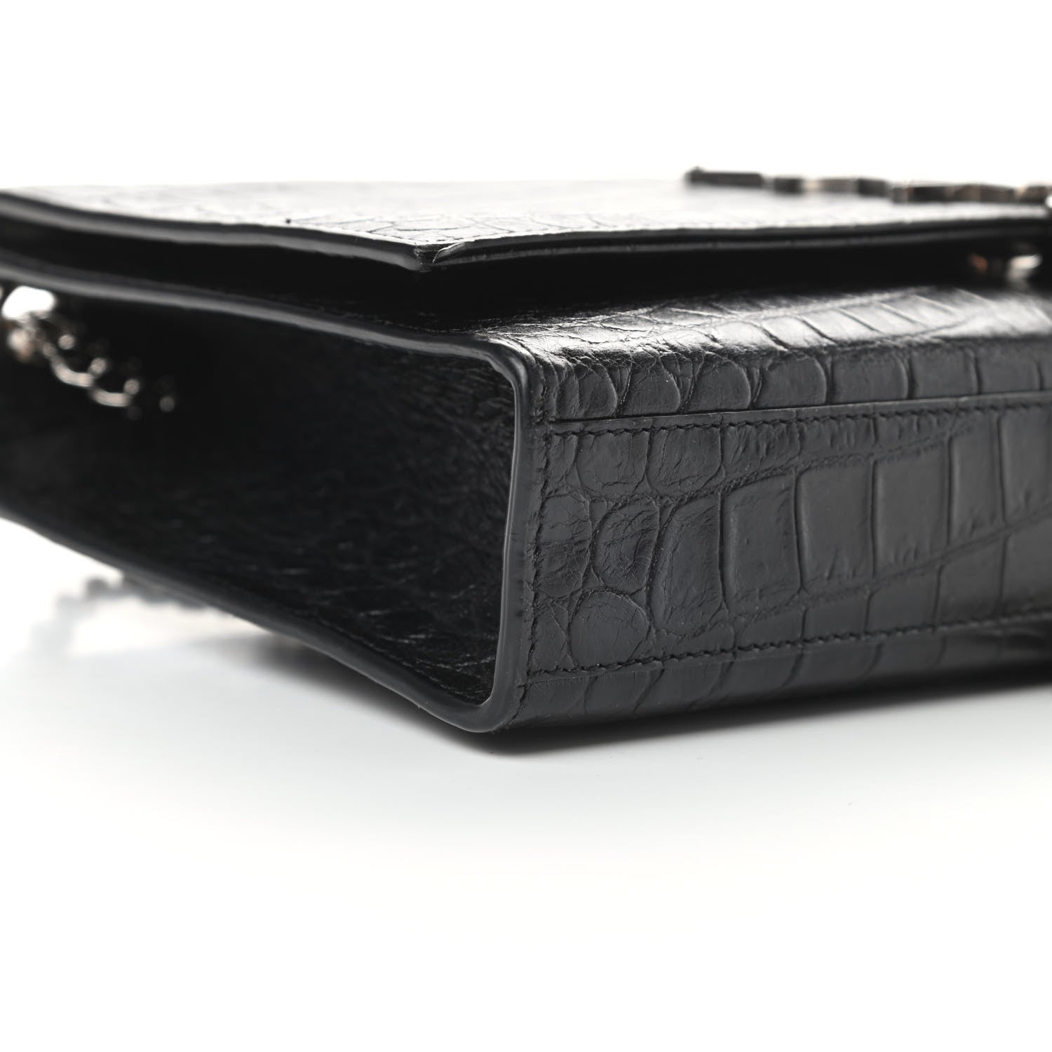 Saint Laurent Calfskin Crocodile Embossed Medium Classic Monogram Kate Tassel Satchel Black 9 of 14