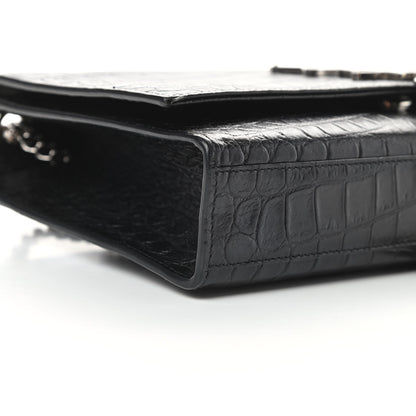 Saint Laurent Calfskin Crocodile Embossed Medium Classic Monogram Kate Tassel Satchel Black 9 of 14