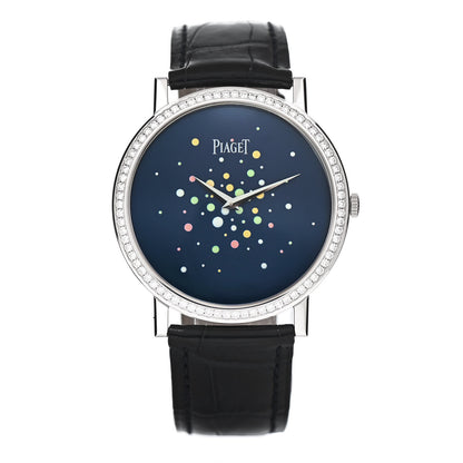 Piaget 18K White Gold Alligator Diamond Bezel 38mm Altiplano Manual Winding Watch Navy 1 of 5