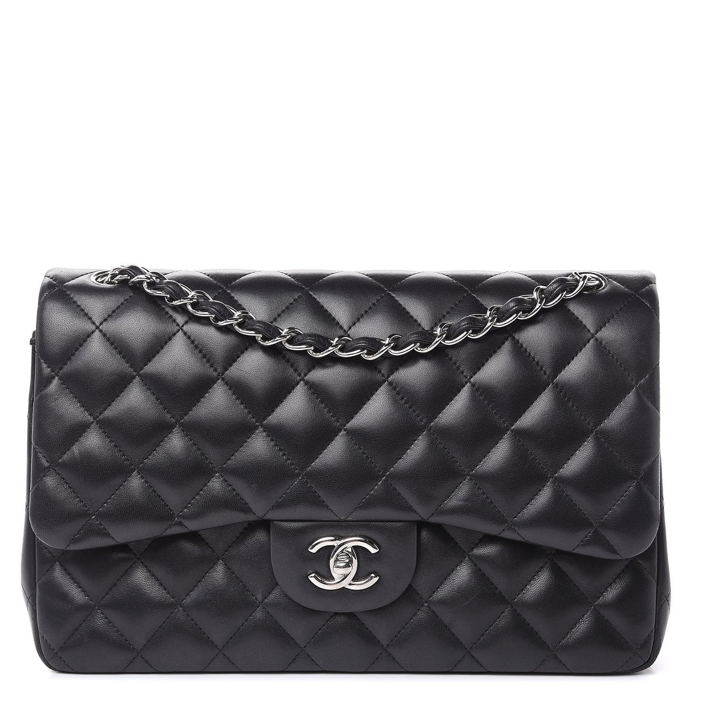 Lambskin Quilted Jumbo Double Flap Black