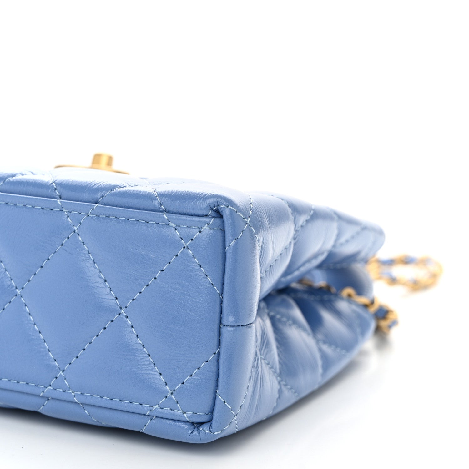 Chanel Shiny Aged Calfskin Quilted Nano Kelly Shopper Blue 10 of 11