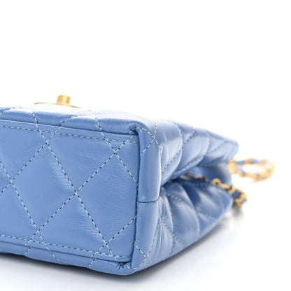 Chanel Shiny Aged Calfskin Quilted Nano Kelly Shopper Blue 10 of 11