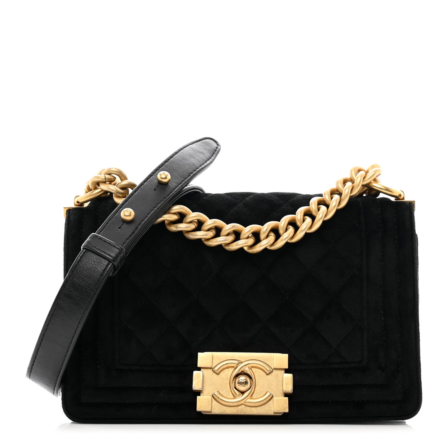 Velvet Quilted Small Boy Flap Black