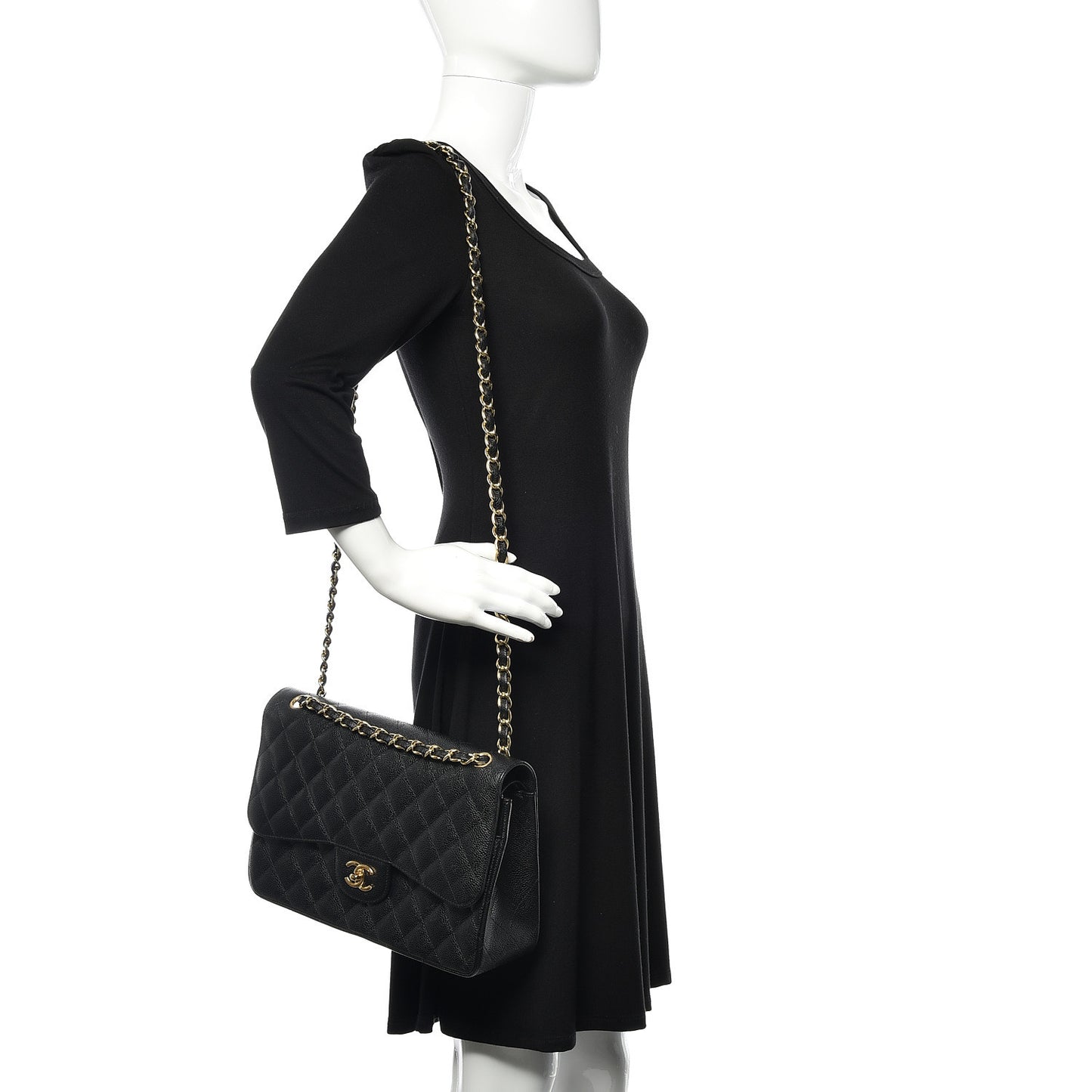 Caviar Quilted Jumbo Double Flap Black
