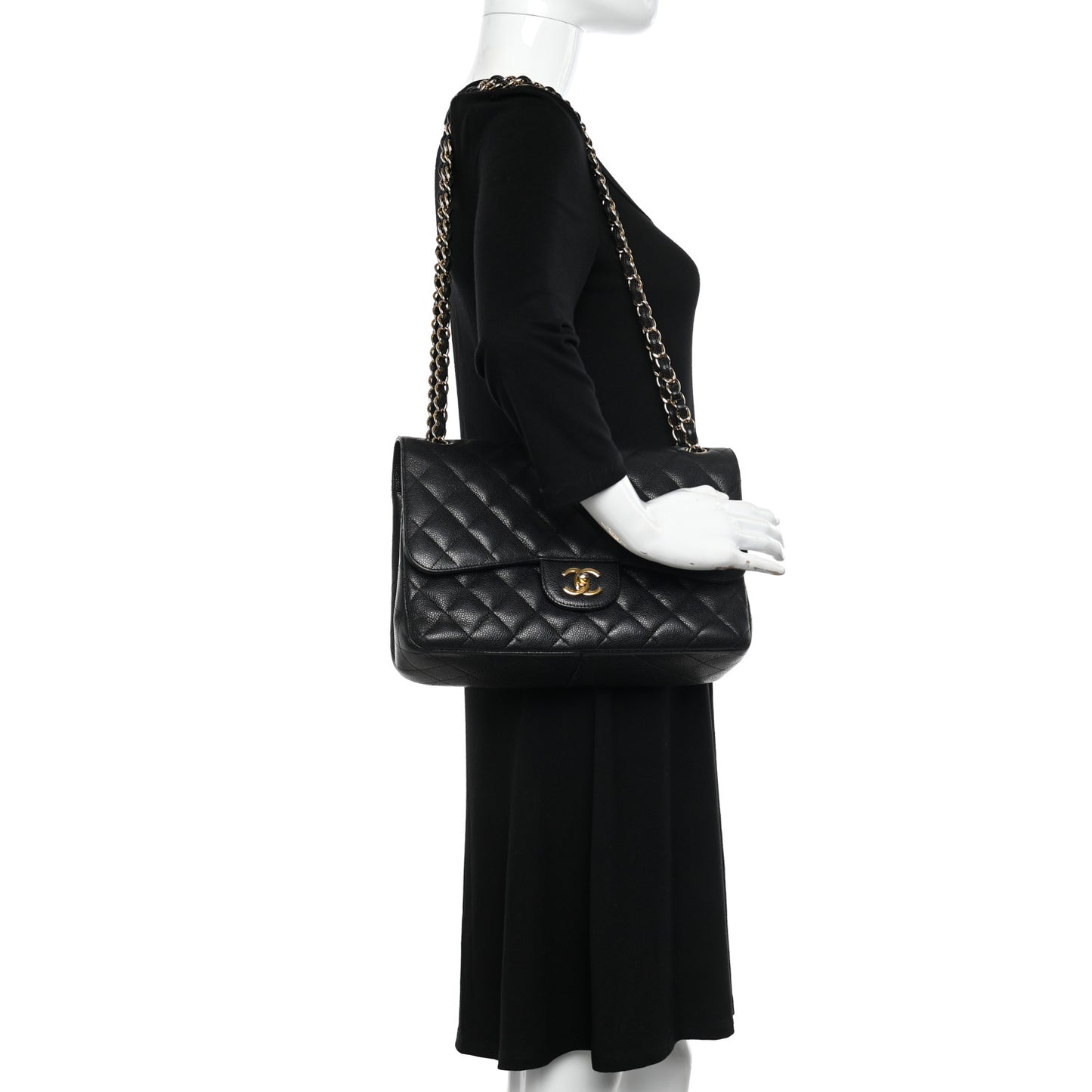 Caviar Quilted Jumbo Double Flap Black