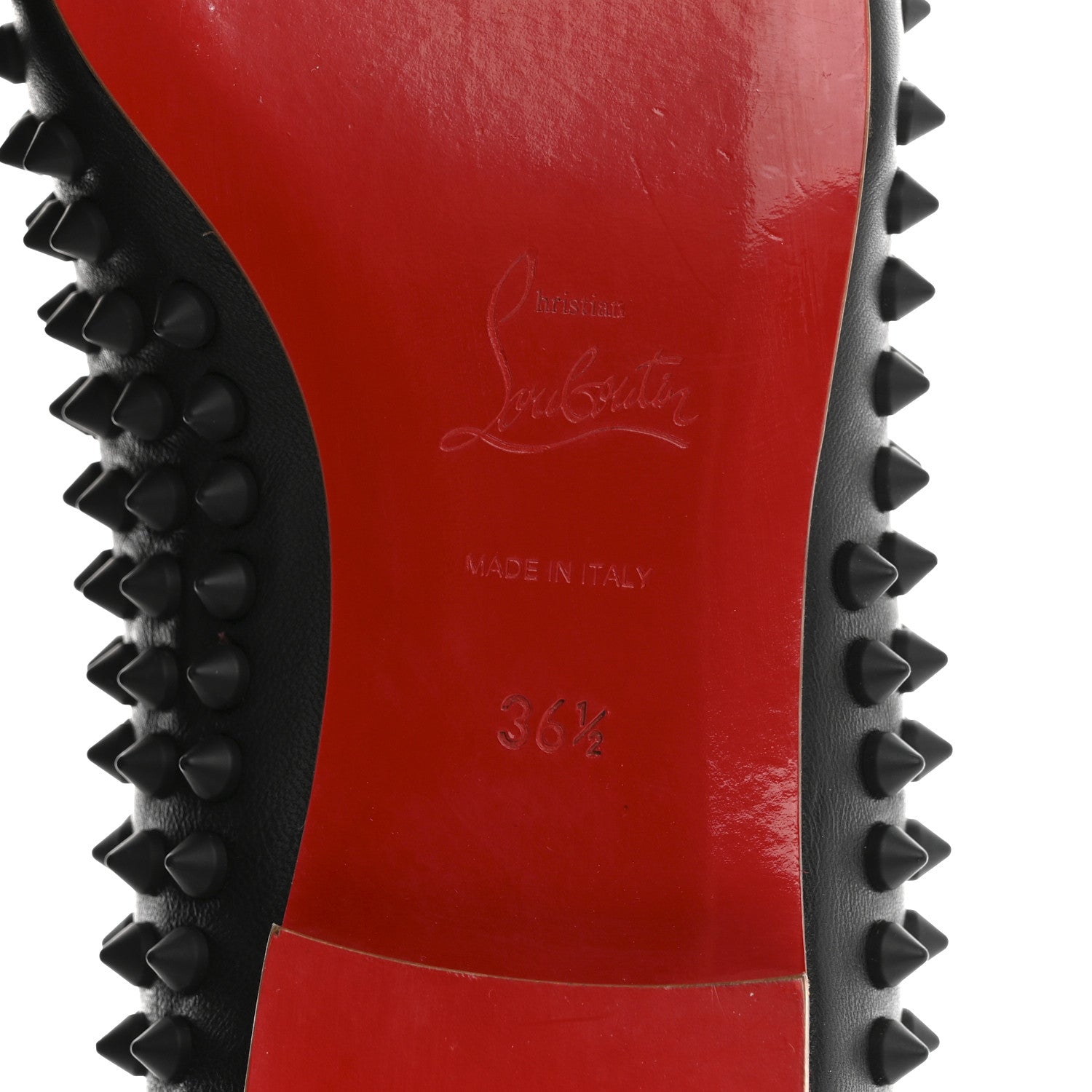 Christian Louboutin Nappa Calfskin Rolling Spikes Flat Loafer 36.5 Black 8 of 9