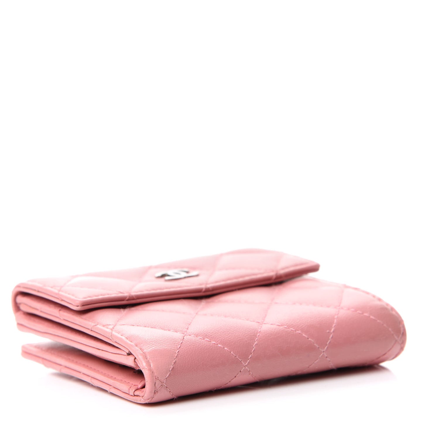 Lambskin Quilted Compact French Flap Wallet Pink