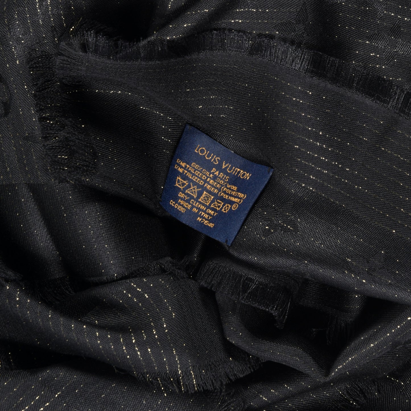 Silk Wool Monogram Shine Shawl Black