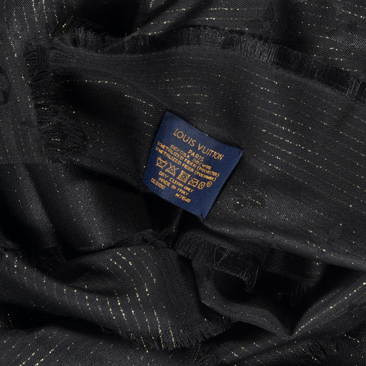 Louis Vuitton Silk Wool Monogram Shine Shawl Black 4 of 4