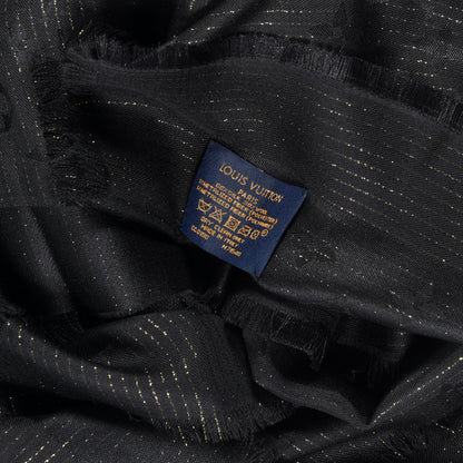 Louis Vuitton Silk Wool Monogram Shine Shawl Black 4 of 4